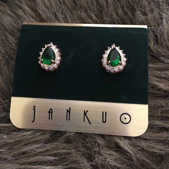 Janku simulated emerald with clear cz earrings - Picture 2 of 6